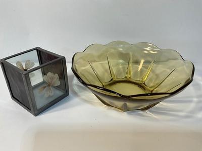 Vintage topaz bowl and candle holder