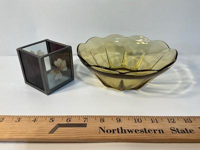 Vintage topaz bowl and candle holder