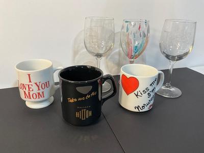 Happy Harry’s wine glasses, coffee cups