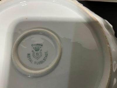 Prussia Royal Rudolstadt bowl, plate, glass bottle