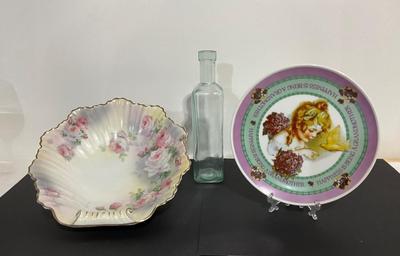 Prussia Royal Rudolstadt bowl, plate, glass bottle