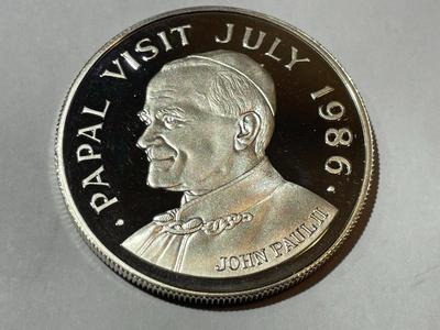 Saint Lucia 1986 Choice Proof Condition Silver Version Coin (Papal Visits July 1986) as Pictured.