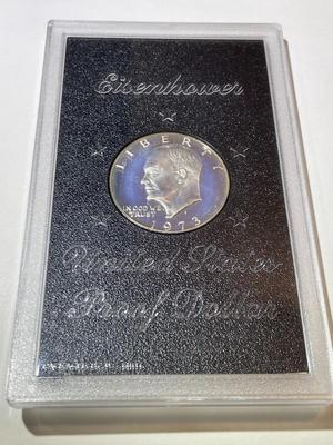 1973-S Proof Eisenhower Silver Dollar in Original Government Holder (No Brown Outer Box).