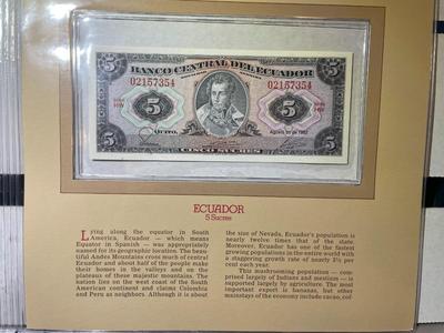 Ecuador 5 Sucres 1982 Banknote/Currency in Uncirculated Condition by Fleetwood as Pictured.