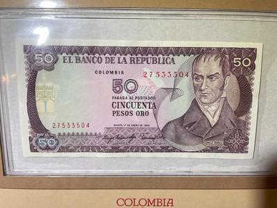 Colombia 50 Pesos 1983 Banknote/Currency in Uncirculated Condition by Fleetwood as Pictured.