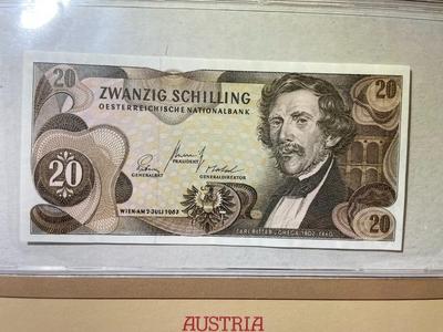 Austria 20 Schilling 1967 Banknote/Currency in Uncirculated Condition by Fleetwood as Pictured.