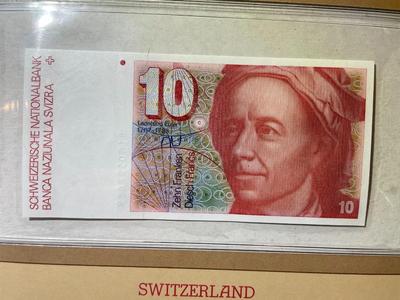 Switzerland 10 Francs Banknote/Currency in Uncirculated Condition by Fleetwood as Pictured.