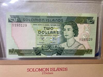 Solomon Islands 2 Dollars Banknote/Currency in Uncirculated Condition by Fleetwood as Pictured.
