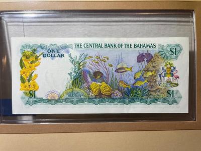 Bahamas 1 Dollar 1974 Banknote/Currency in Uncirculated Condition by Fleetwood as Pictured.