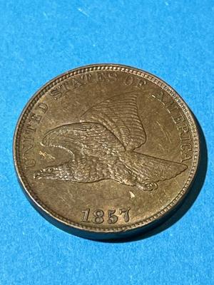 1857 AU58/UNCIRCULATED CONDITION FLYING EAGLE CENT TYPE COIN.