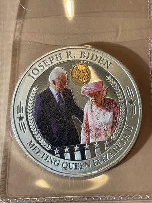 Joseph Biden Meeting Queen Elizabeth II Medal in VG Condition as Pic'd.