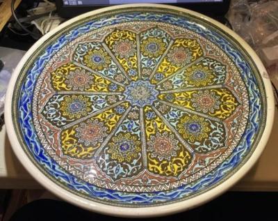 Early Turkish Heavy Stoneware 16" Charger Dish from 1800's or Earlier Preowned from an Estate as Pictured.