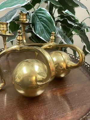WAS Benson (style of) A Pair of Brass Arts & Crafts Piano Candle Holders
