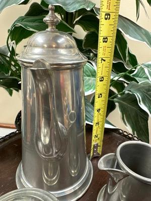 Stieff Pewter Coffee Tea Set Wood Handles Creamer Sugar