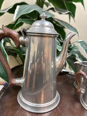 Stieff Pewter Coffee Tea Set Wood Handles Creamer Sugar