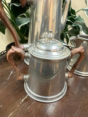 Stieff Pewter Coffee Tea Set Wood Handles Creamer Sugar