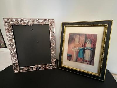 Girl and Cat art and Rose Gold Frame