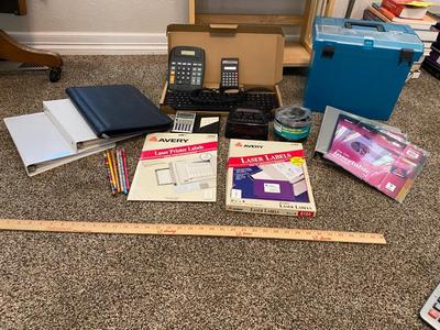 ACURITE ALARM CLOCK, AND A VARIETY OF OFFICE SUPPLIES