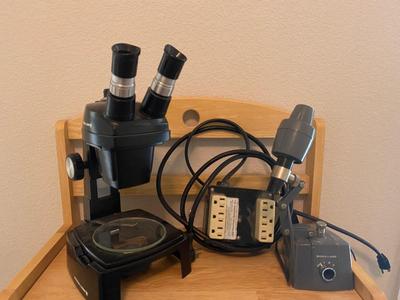 BOUSCH & LOMB MICROSCOPE WITH EXTERNAL LIGHT , ELECTRICAL ISOLATOR, AND EXTERNAL EXTENSION CORD