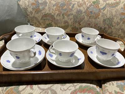 English adderley cups and saucers with a tray