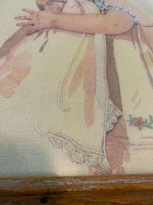 BEAUTIFULLY EMBROIDERED ARTWORK, ADORABLE PRINT OF BOY AND HIS DOG AND PICTURE FRAMES