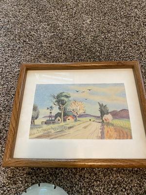 2 STONE HORSE HEAD BOOK ENDS AND FRAMED PICTURES