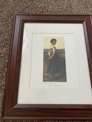 2 PRINTS BY WILLIAM ADOLPH BOUGUEREA and LITTLE AMISH GIRL WITH ROOSTER FRAMED PRINT