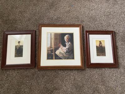 2 PRINTS BY WILLIAM ADOLPH BOUGUEREA and LITTLE AMISH GIRL WITH ROOSTER FRAMED PRINT
