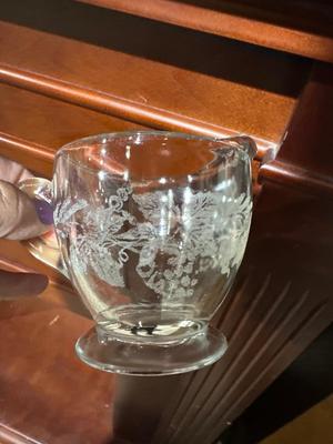 Etched glass sugar and creamer
