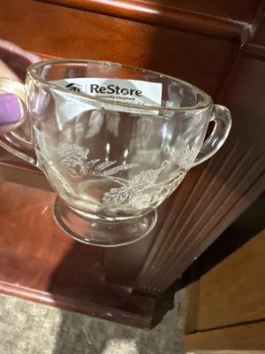 Etched glass sugar and creamer