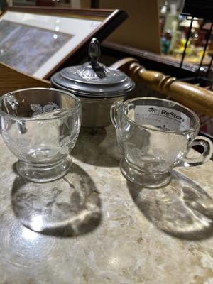 Etched glass sugar and creamer