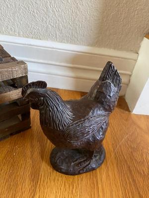 ROOSTER AND HEN FIGURINES AND NEAT LITTLE WOODEN BOX