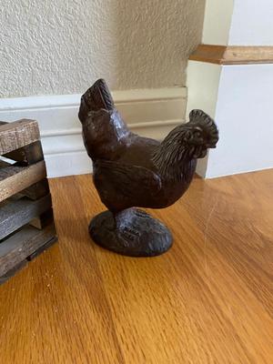 ROOSTER AND HEN FIGURINES AND NEAT LITTLE WOODEN BOX