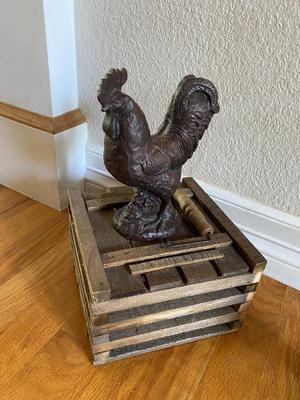 ROOSTER AND HEN FIGURINES AND NEAT LITTLE WOODEN BOX
