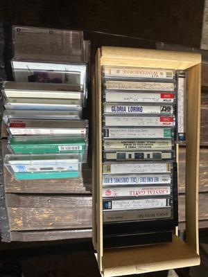 Crate of cassette tapes
