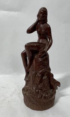 Small Wooden Statue Seated Nude Woman Figurine