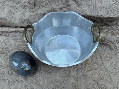 Heavy Pewter & Brass Ice Bucket & Bird Dish / Trinket Box