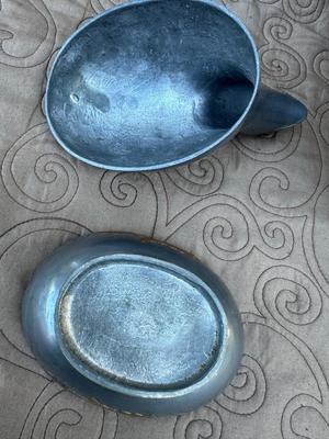 Heavy Pewter & Brass Ice Bucket & Bird Dish / Trinket Box