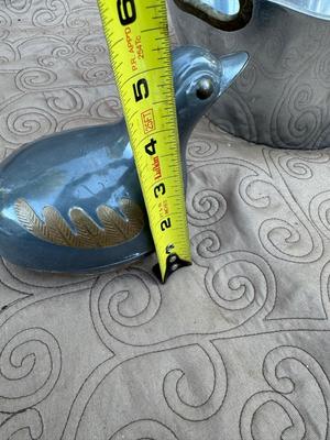 Heavy Pewter & Brass Ice Bucket & Bird Dish / Trinket Box