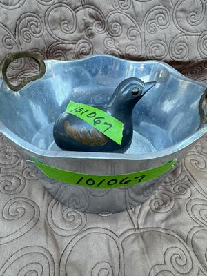 Heavy Pewter & Brass Ice Bucket & Bird Dish / Trinket Box