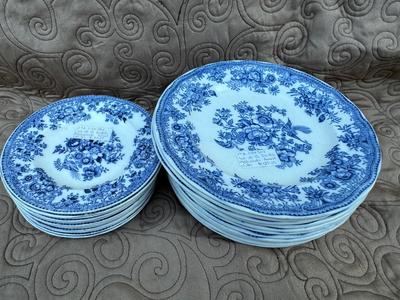 Vintage Blue Asiatic Pheasants Plates - Made in England (24 Total)