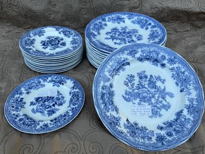 Vintage Blue Asiatic Pheasants Plates - Made in England (24 Total)