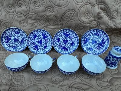 OCC Japan Blue Phoenix Demi-Cups, Saucers, 1 Shaker, 2 Bowls (11pieces)