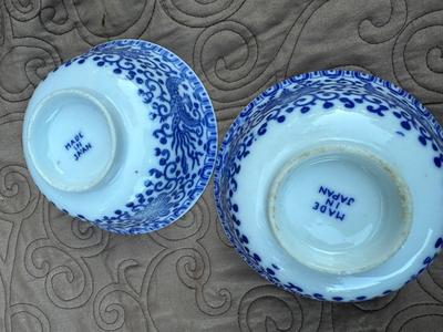OCC Japan Blue Phoenix Demi-Cups, Saucers, 1 Shaker, 2 Bowls (11pieces)