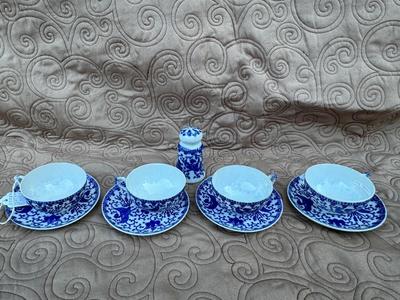 OCC Japan Blue Phoenix Demi-Cups, Saucers, 1 Shaker, 2 Bowls (11pieces)