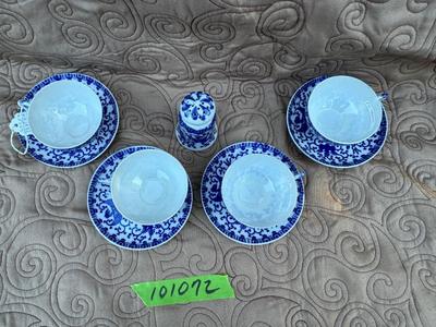 OCC Japan Blue Phoenix Demi-Cups, Saucers, 1 Shaker, 2 Bowls (11pieces)