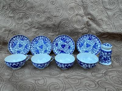 OCC Japan Blue Phoenix Demi-Cups, Saucers, 1 Shaker, 2 Bowls (11pieces)