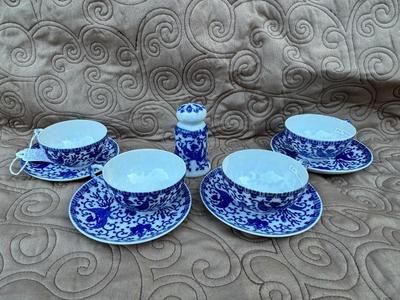 OCC Japan Blue Phoenix Demi-Cups, Saucers, 1 Shaker, 2 Bowls (11pieces)