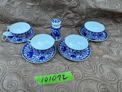 OCC Japan Blue Phoenix Demi-Cups, Saucers, 1 Shaker, 2 Bowls (11pieces)