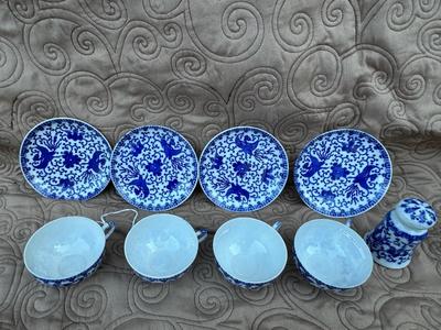 OCC Japan Blue Phoenix Demi-Cups, Saucers, 1 Shaker, 2 Bowls (11pieces)